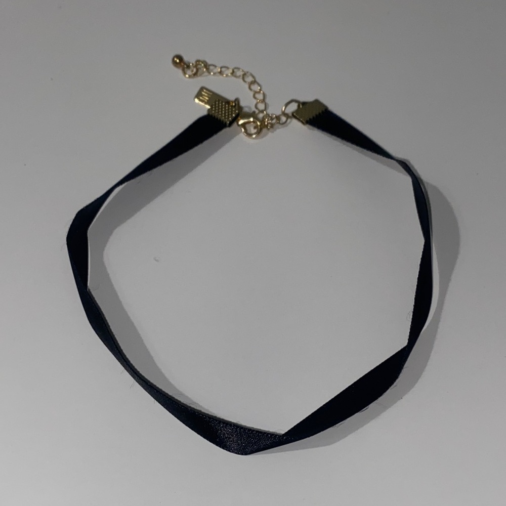 INC International Concepts Black Ribbon and Gold Tone Choker Necklace
